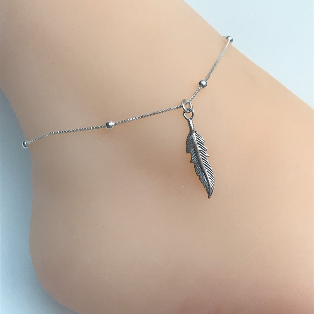 Sterling Silver Feather Anklet